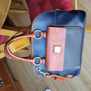 Dooney & Bourke dark navy blue and brown satchel.